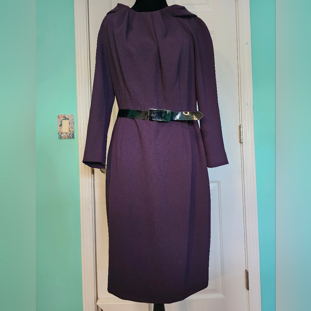 Anne Klein Purple Long Sleeve Dress with Belt Women's Size 10